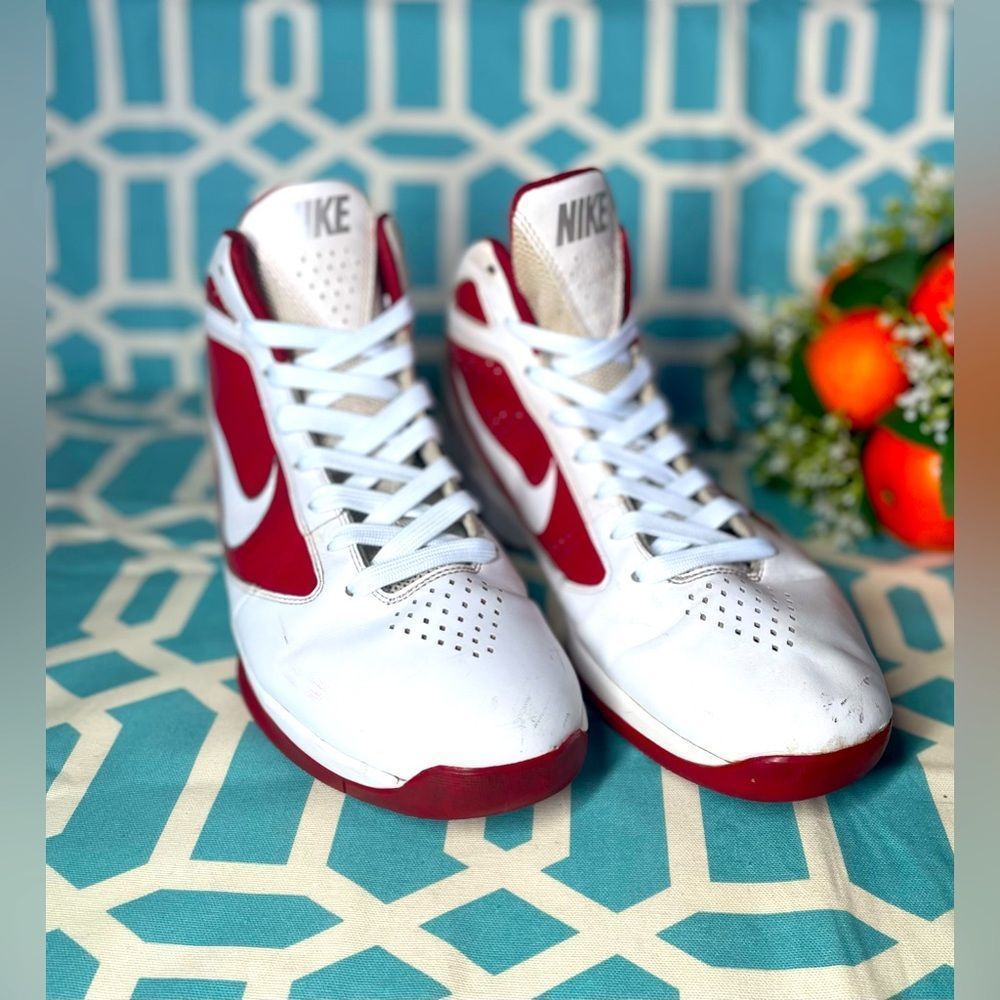 “FLYWIRE” Nike Air Max Basketball Athletic Sneakers Hi-Top Red & White Leather